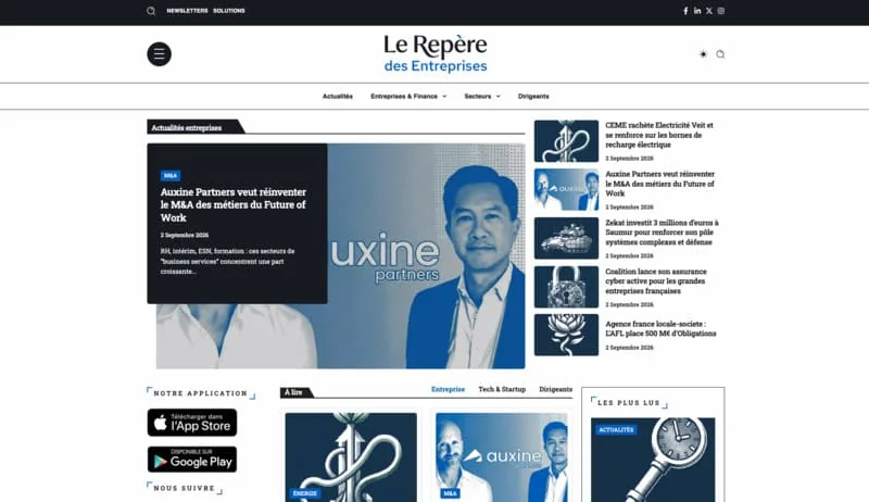 Page d’accueil du Repère des Entreprises, média de l’actualité des entreprises