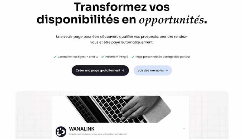 Page d’accueil de Wanalink, plateforme de réservation et de paiement